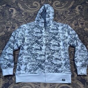 Vtg Y2k Ocean Current All Over Print Full Zip Hoodie Kids Size XL Sherpa Lined